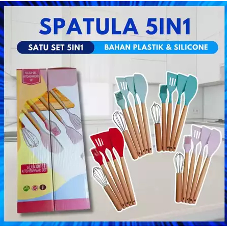 kualitas super spatula set silikon isi 5 in 1 / alat masak tahan panas/spatula kuas set silikon 5 in