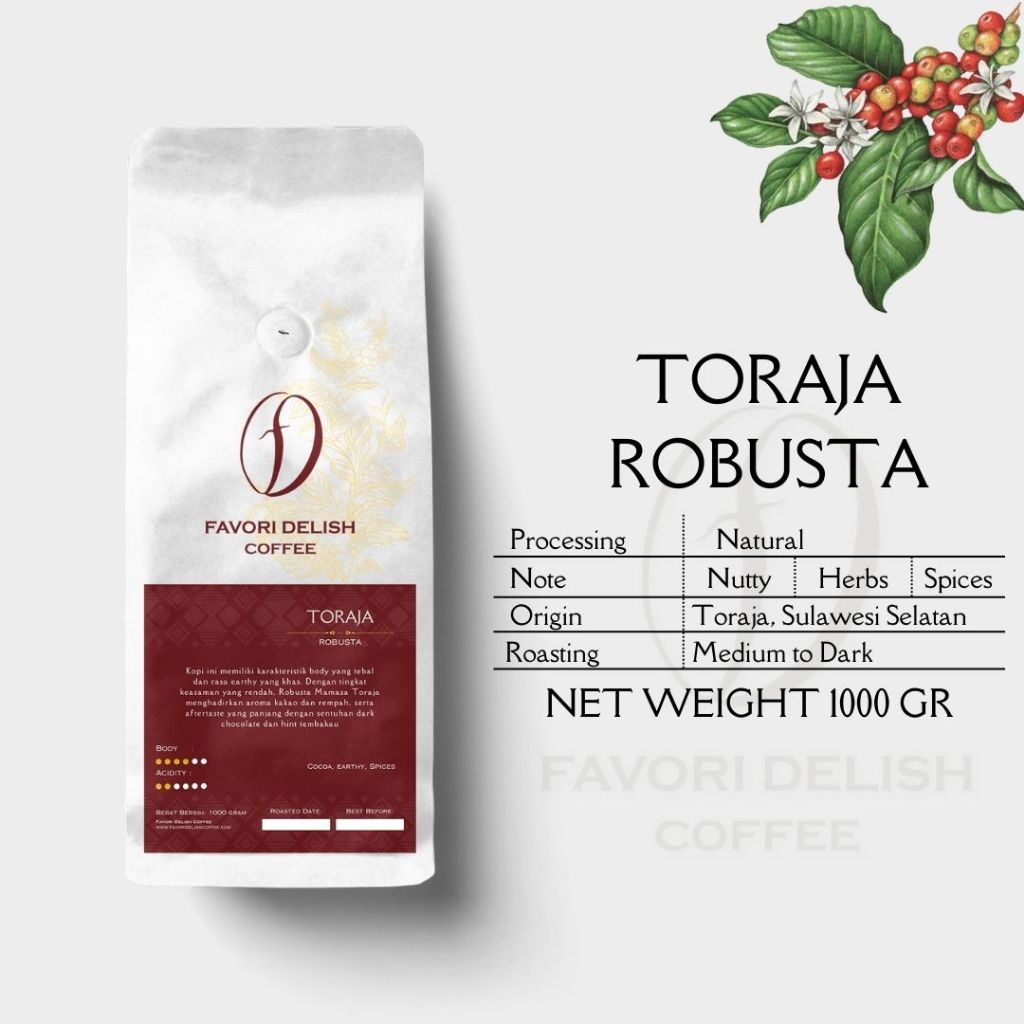 

FD Coffee| Biji Kopi Robusta Mamasa Toraja Natural Roast Bean 1kg/ Biji Kopi Mamasa Toraja Robusta