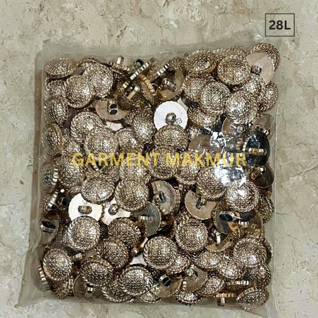 Kancing Jamur Bulat Model Tikar Cembung Warna Emas Ukuran 24L 28L 34L | Kancing Jamur Tikar Sisik Li