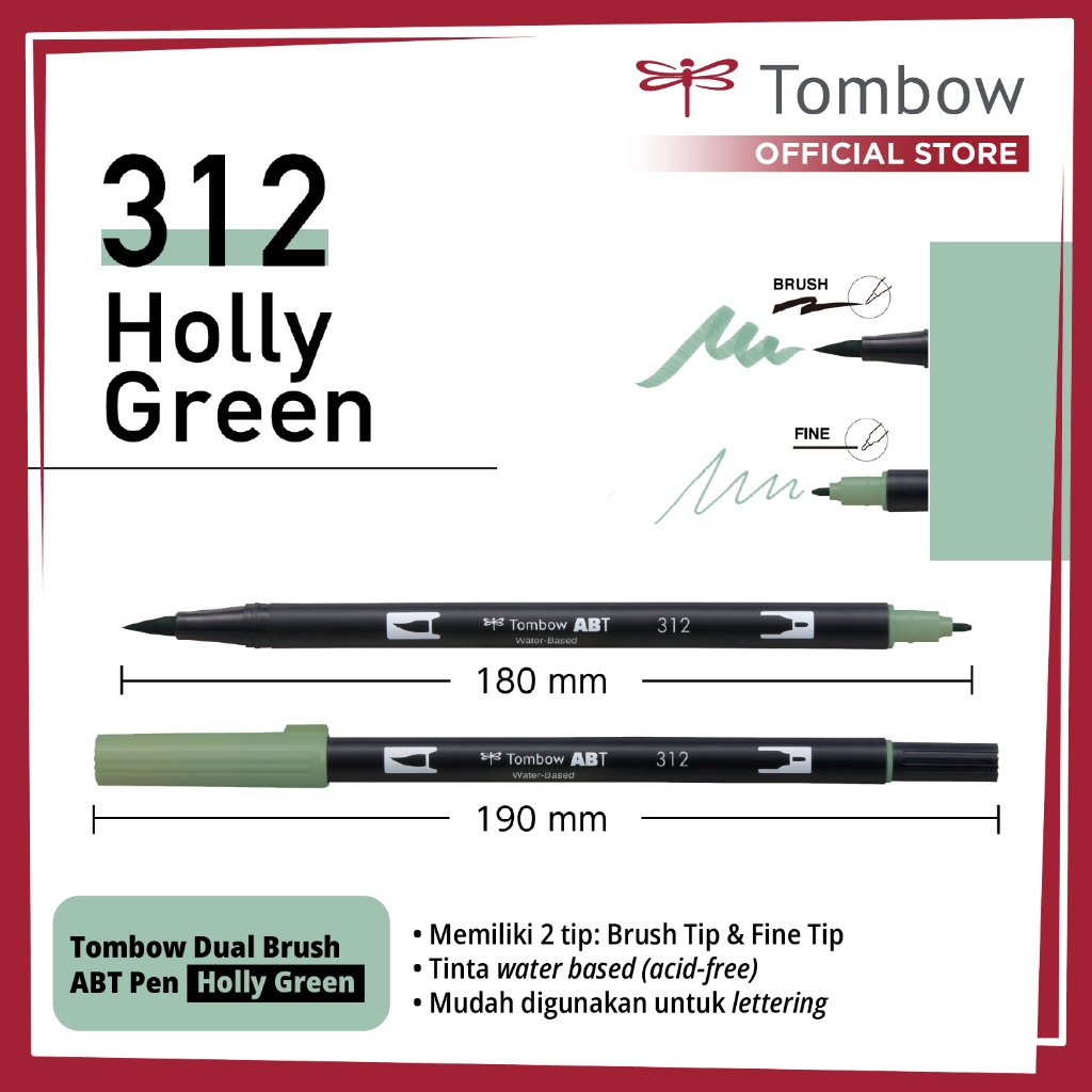 

Tombow Dual Brush ABT Pen Holly Green