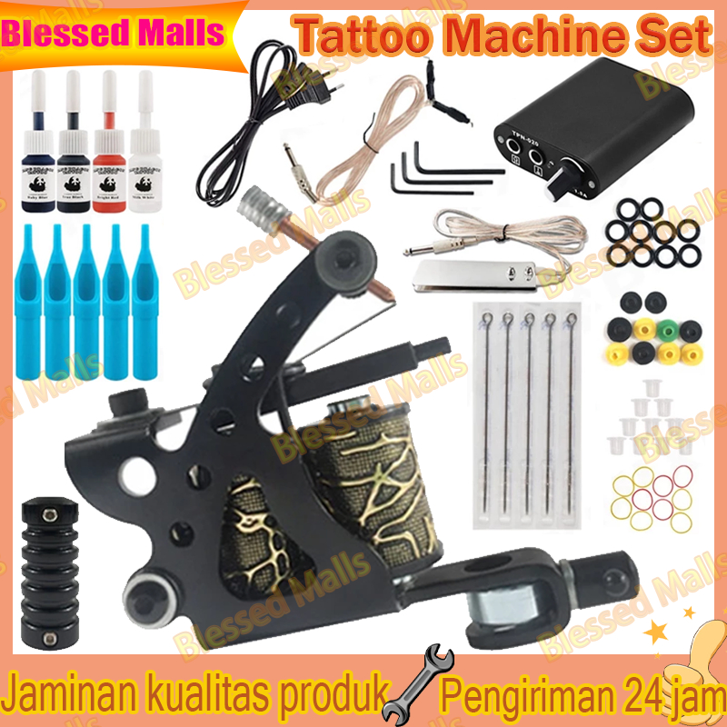 Mesin Tato Full Set - kit tatto lengkap  Mesin Alat Tatto termasuk 4 tinta warna  Mesin tato Alat ta