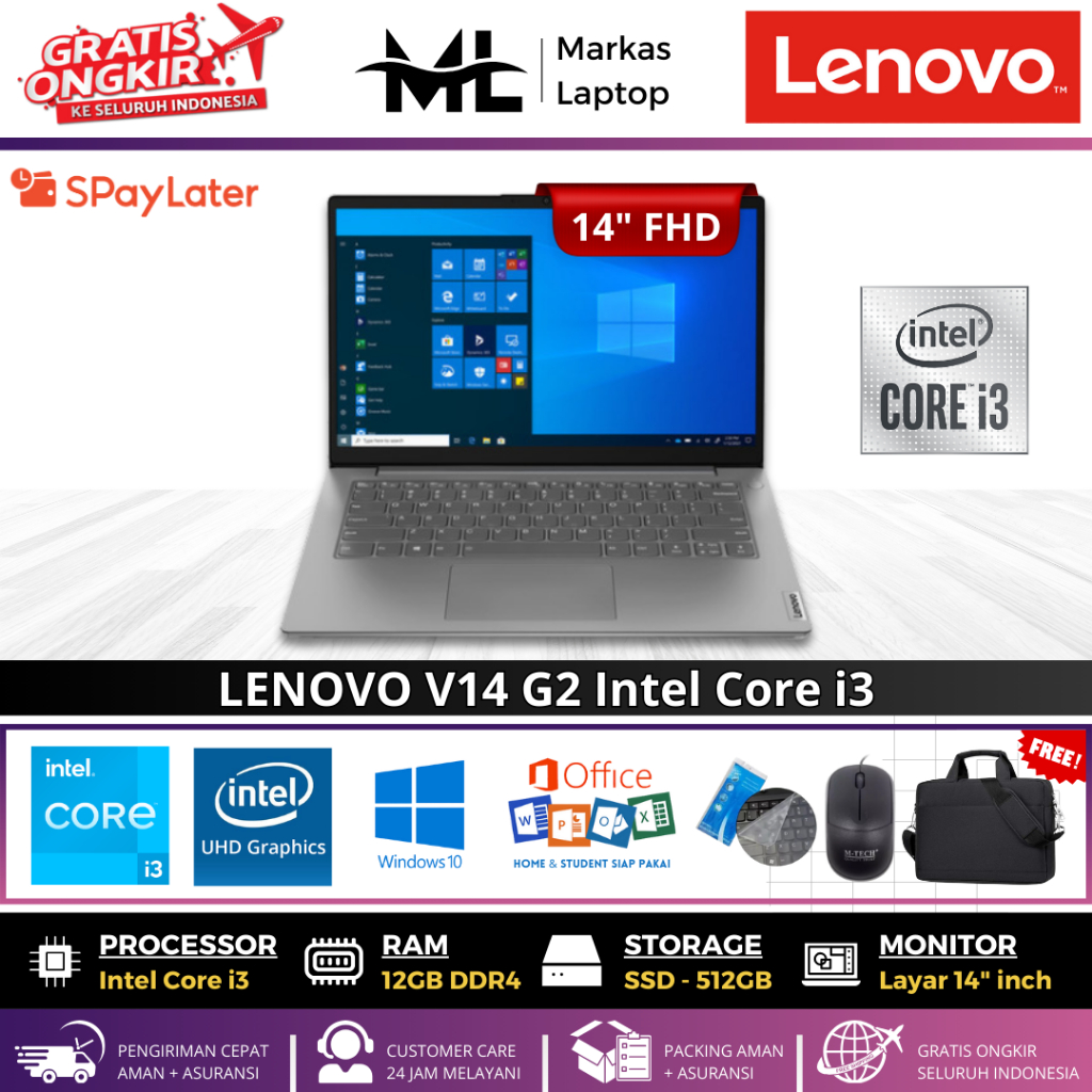 LAPTOP LENOVO V14 G2 Intel Core i3-1115G4 RAM 12GB SSD 512GB 14"INCH WIN 10