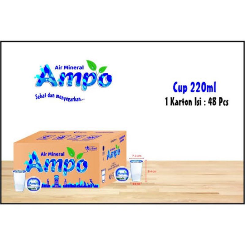 

Air Mineral Merk Ampo. Kemasan Gelas 220 ml. 1 Dus Isi 48 Pcs.