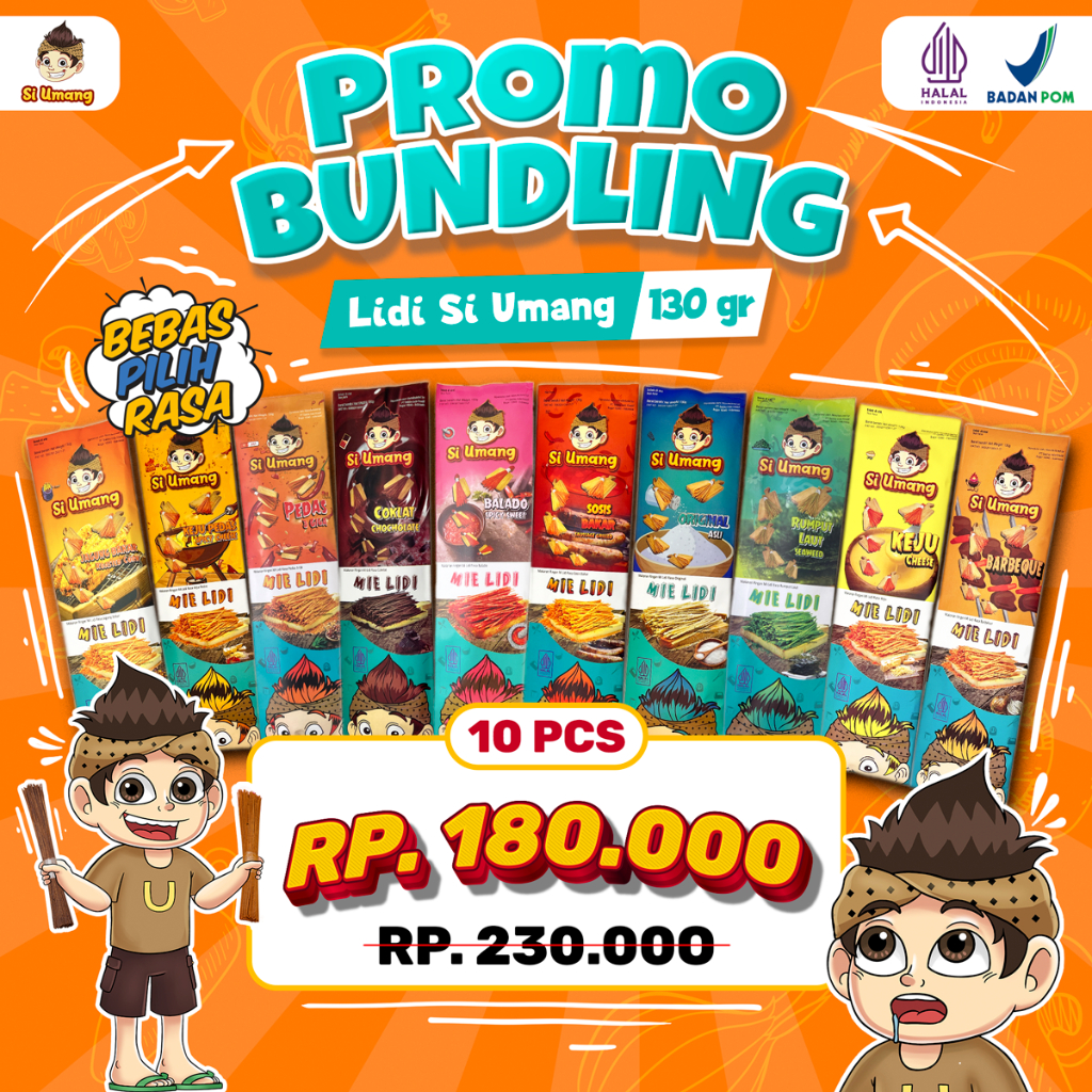 

Si Umang Cemilan Sapu Lidi 130G Paket Bundling 10 Pcs (TIDAK BISA REQUEST VARIAN RASA)