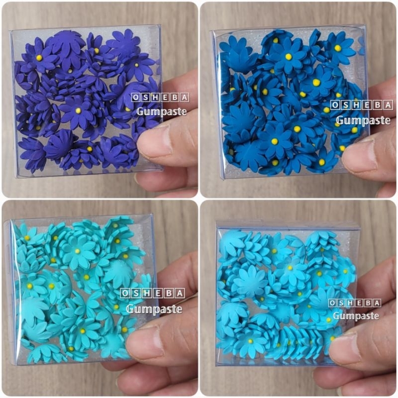 

[osheba] gumpaste bunga BK daisy 35 variant biru isi 50 bunga