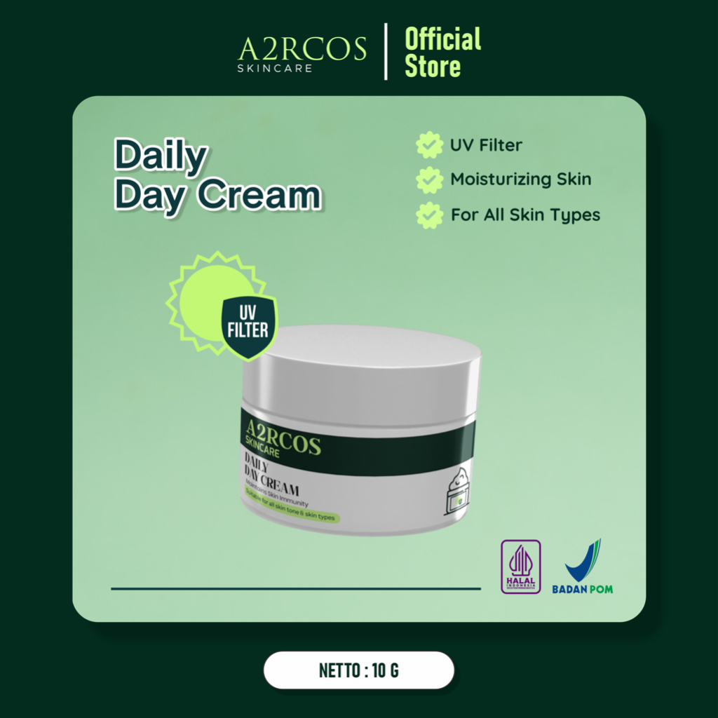 A2RCOS Daily Day Cream - Krim Pagi Hari Menjaga Kulit Dari Sinar Paparan Matahari