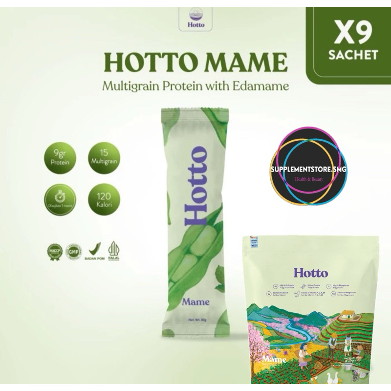 

(Bisa Gosend) 9 SACHET HOTTO MAME Hotto Purto Superfood Oat Whey Protein Multigrain Hotto Edamame Meal Replacement Pengganti Sarapan GERD HALAL BPOM