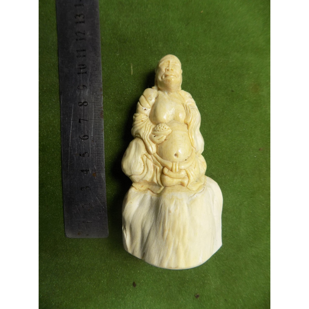 patung handle keris bahan akar bahar putih motif budha