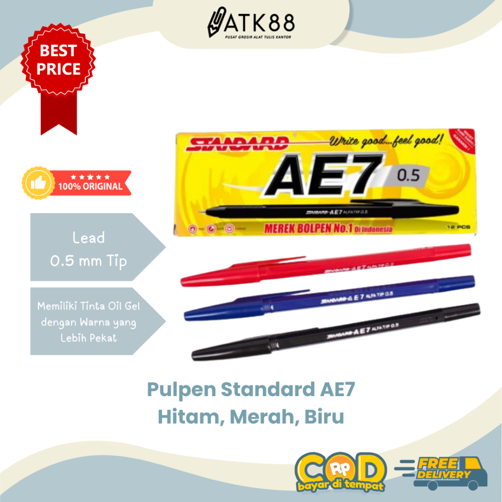 

[ATK88] Pulpen Standard AE7 Hitam Merah Biru - Ballpoint Warna