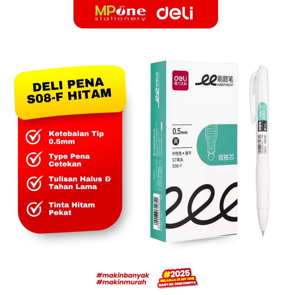 

(1 PCS) Deli Pena Gel S08-F Tinta Hitam / Pulpen Gel Cetekan 0.5mm DELI S08-F