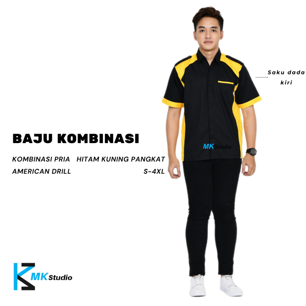 Baju seragam kerja/Kemeja kombinasi/Seragam kerja pria/Baju kerja lengan pendek/Baju kemeja pria