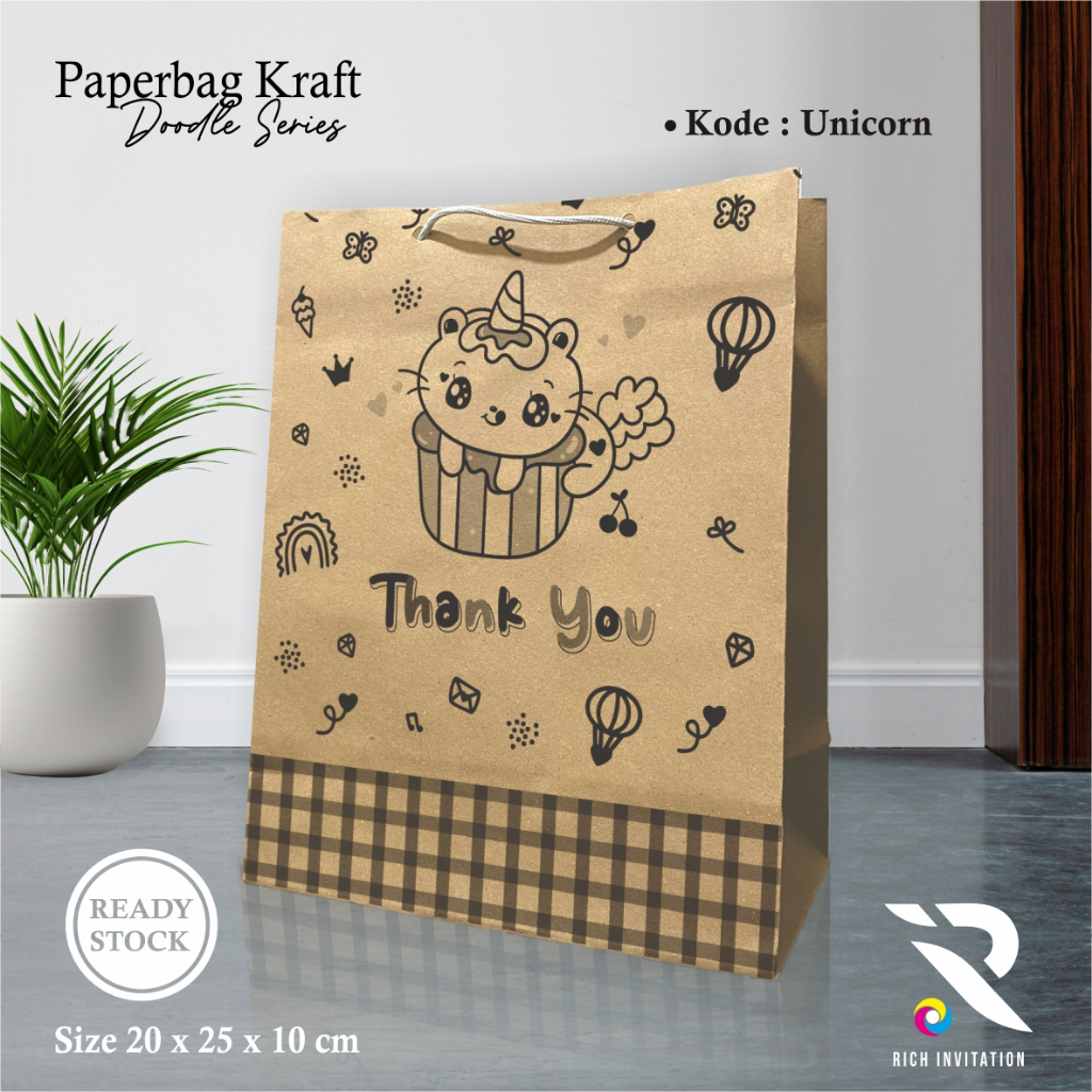 

(24pcs) PAPER BAG SABLON MOTIF UNICORN UKURAN 20 X 25 X 10 CM READY STOCK LUSINAN