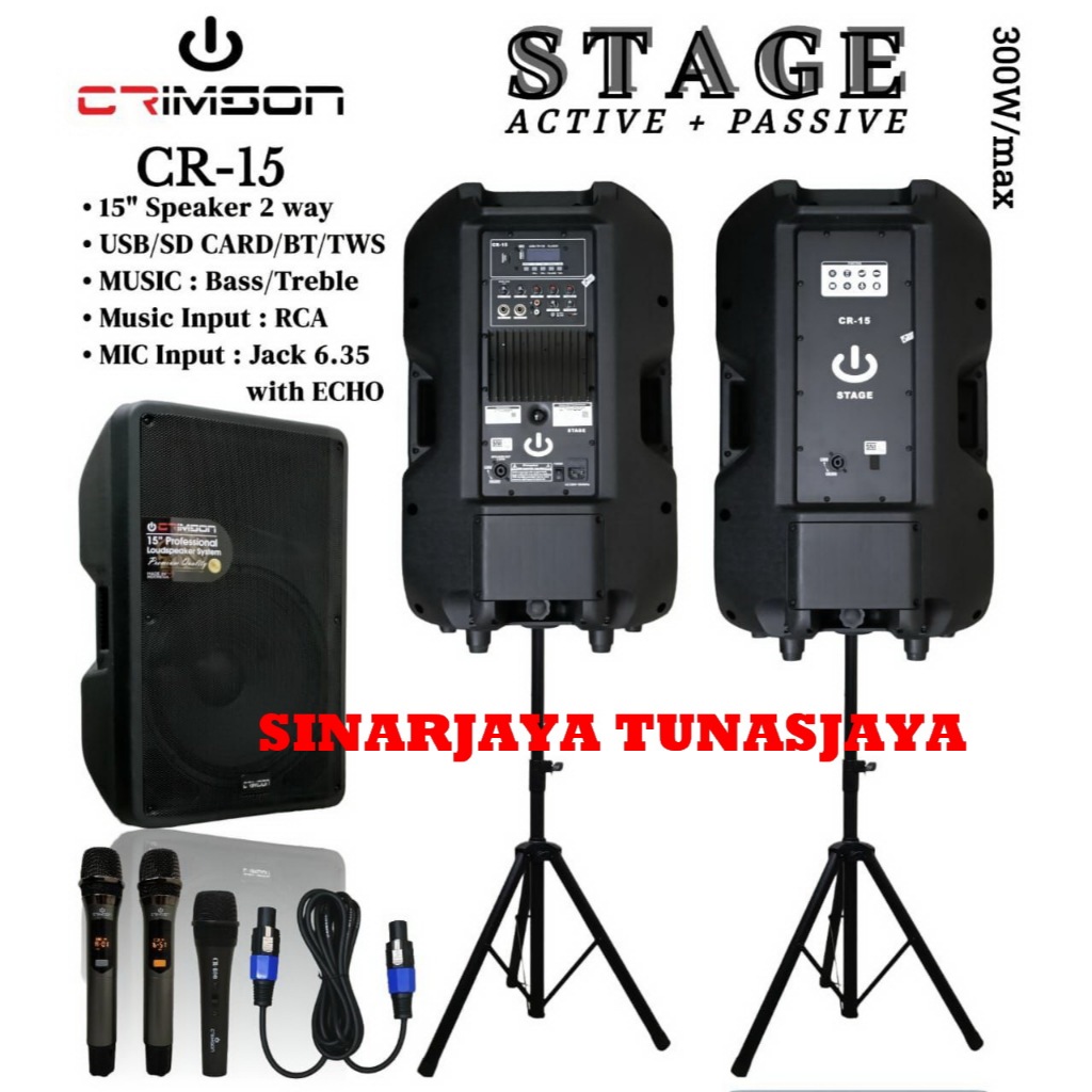 Paket Speaker Aktif & Pasif 15inch  Crimson STAGE 15 CR-15 / STAGE15 CR15