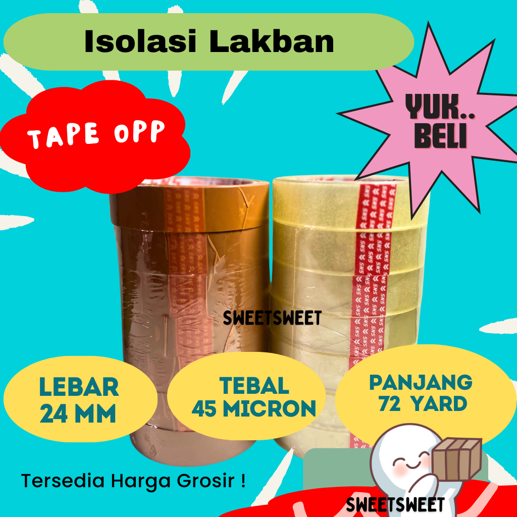 

Sweetsweet SNS Isolasi 24 mm 72 Yard | Lakban Bening Best Quality | Coklat { Bisa COD dan Grosir }