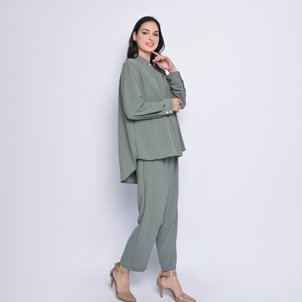 QUEENTIN One-Set Shanghai Wanita 0091 Katun Crinkle Polos Lengan Panjang