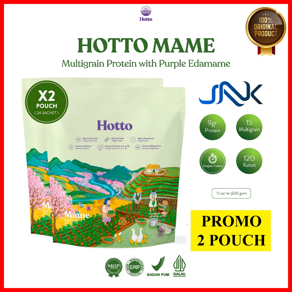 

PAKET 2 POUCH HOTTO MAME 24 Sachet Multigrain Protein Isolate Superfood Edamame Nutrisi Sereal Serat