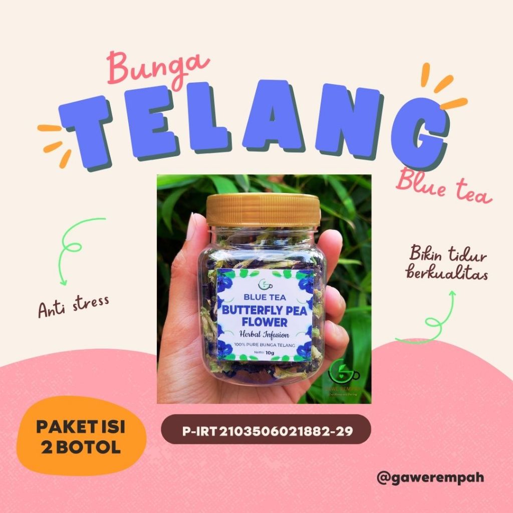 

PREMIUM Bunga Telang Kering paket isi 2 botol by Gawe Rempah