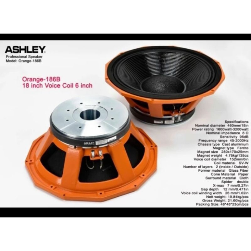 Komponen speaker Ashley 186B 18inch coil 6 subwoofer original