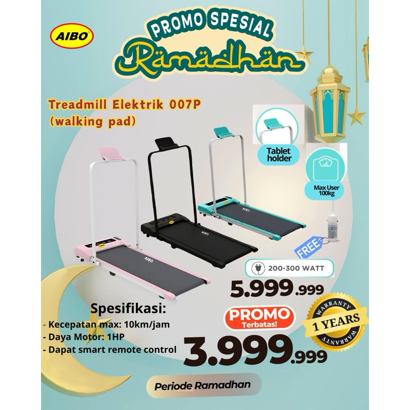 AIBO TM 007 minimalis, estetik , treadmill elektrik , pink ,tosca,hitam