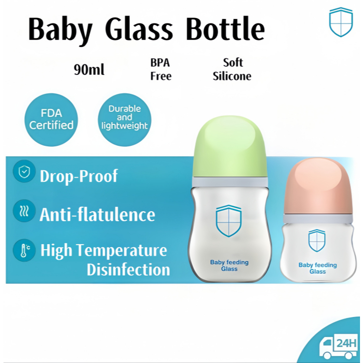 PROMO 5.5 PUNCAK (Senyum Si Kecil toko) Dot Bayi Botol Susu Kaca 90ml Botol Minum Bayi BPA Free Boto