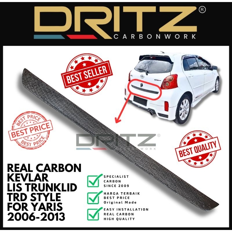 High Quality Asli Carbon Kevlar Lis bagasi Trunk lid TRD sportivo Style toyota yaris 2006-2013 trunk