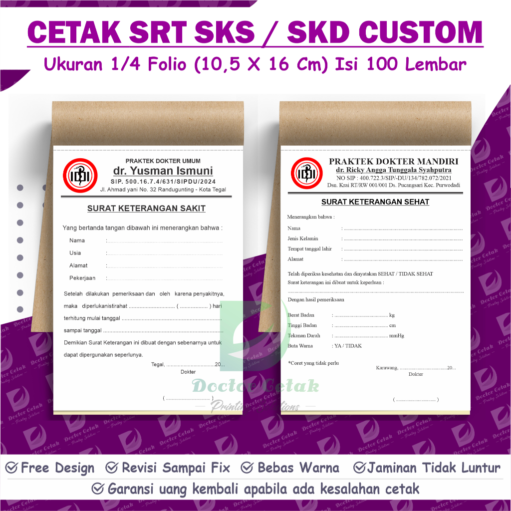 

cetak sks custom / srt dr / klinik