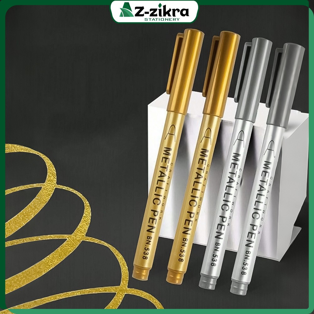 

Spidol Tinta Metalik Emas Perak Waterproof / Spidol Warna Metalik Gold Silver Metallic Craftwork Scrapbook Pen Marker Az Zikra Stationery A118
