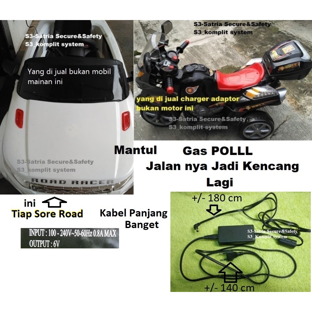 ganti casan Cas adaptor mobilan motoran charger cakep kuat bagus adapter Motor Mobil mainan mobil- m