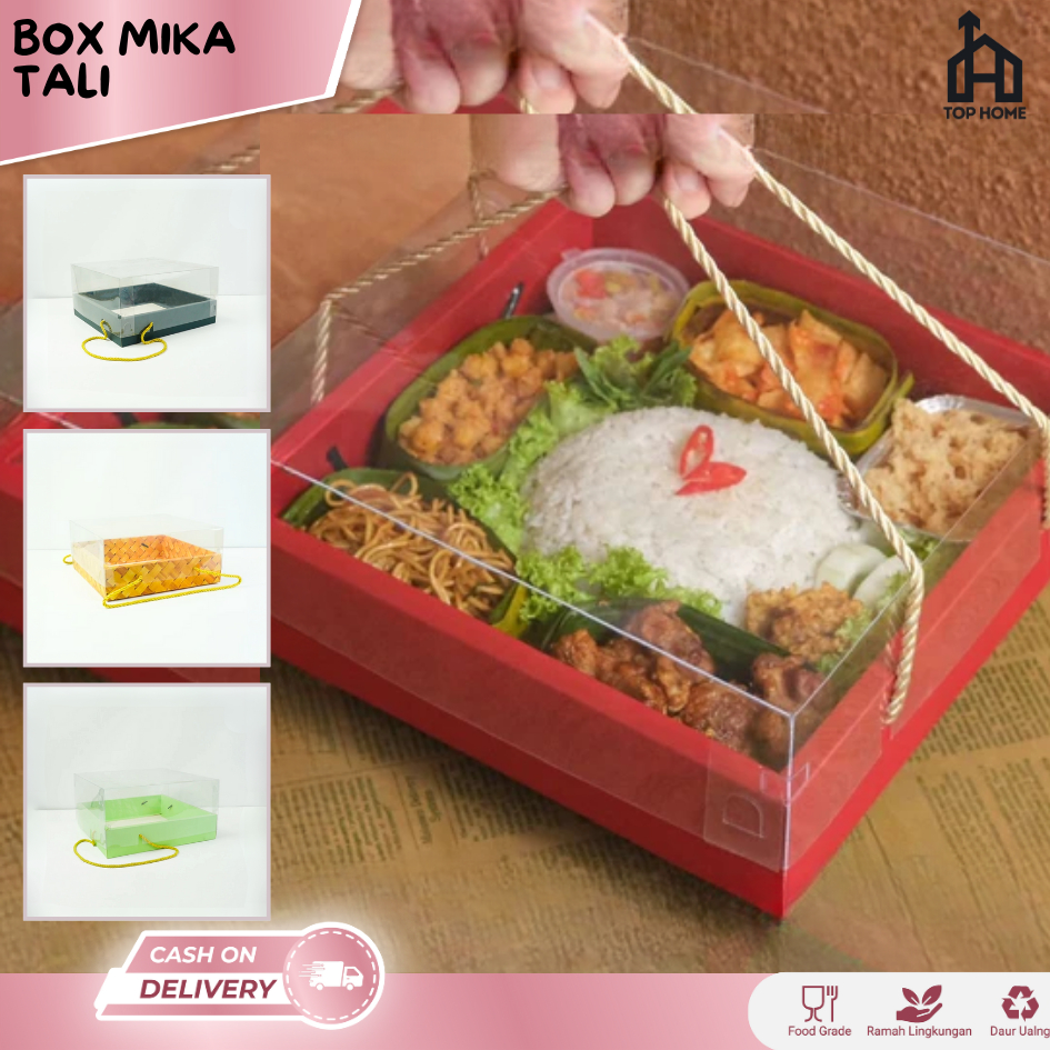 

Box Mika Transparan / Box Mika Handle Tali / Kotak Cookies Mika/ Box Toples Cookies Hampers/ Box Kue