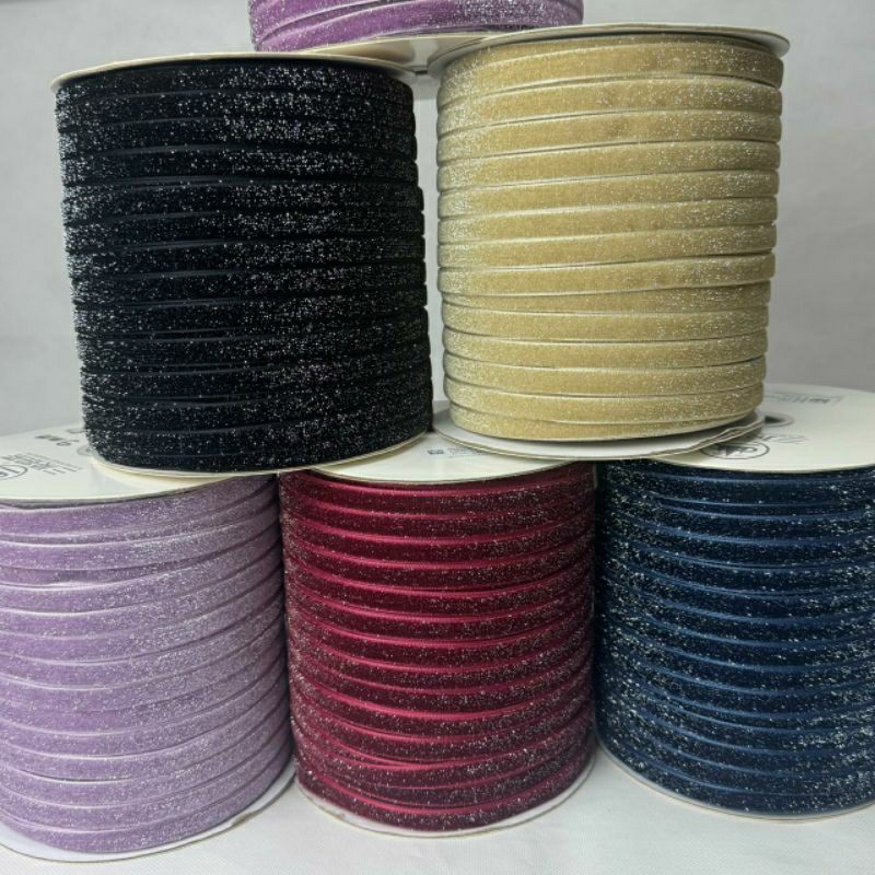 

1 YARD - 1 CM PITA BLUDRU GLITER HALUS SILVER | VELVET GLITER SILVER (3/8")