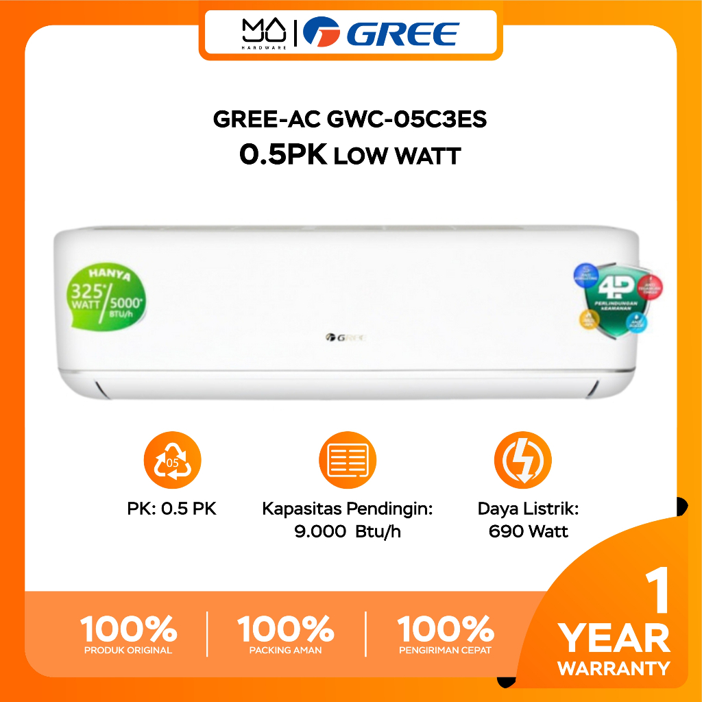 AC Gree C3ES Low Watt Series 0.5 PK Low Watt - Garansi Resmi