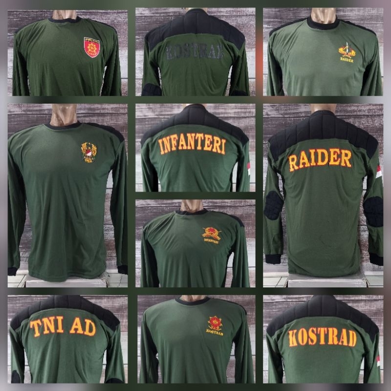 Kaos Lapangan Lengan Panjang deker busa/kaos PHH TNI AD.KOSTRAD.INFATERI.RAIDER hijau variasi hitam