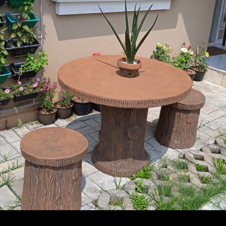 Meja Kursi Taman Minimalis 4 kursi|Meja Kursi Urat Kayu Anti Air