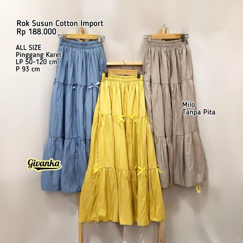 ROK SUSUN CUTTON IMPORT // ROK SUSUN VARIASI PITA // ROK SUSUN PINGGANG FULL KARET POLOS