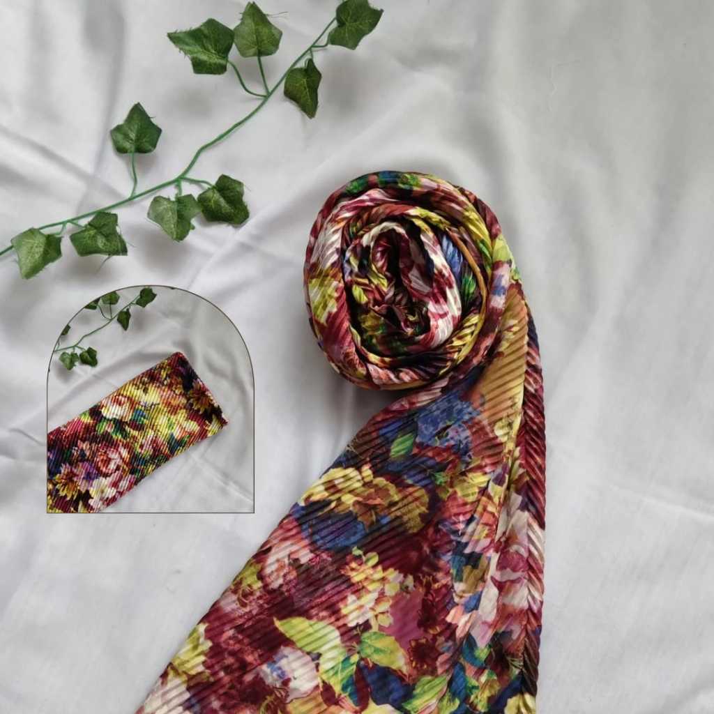 Pashmina Plisket Motif Satin Silk / Pasmina Satin Silk Plisket Motif
