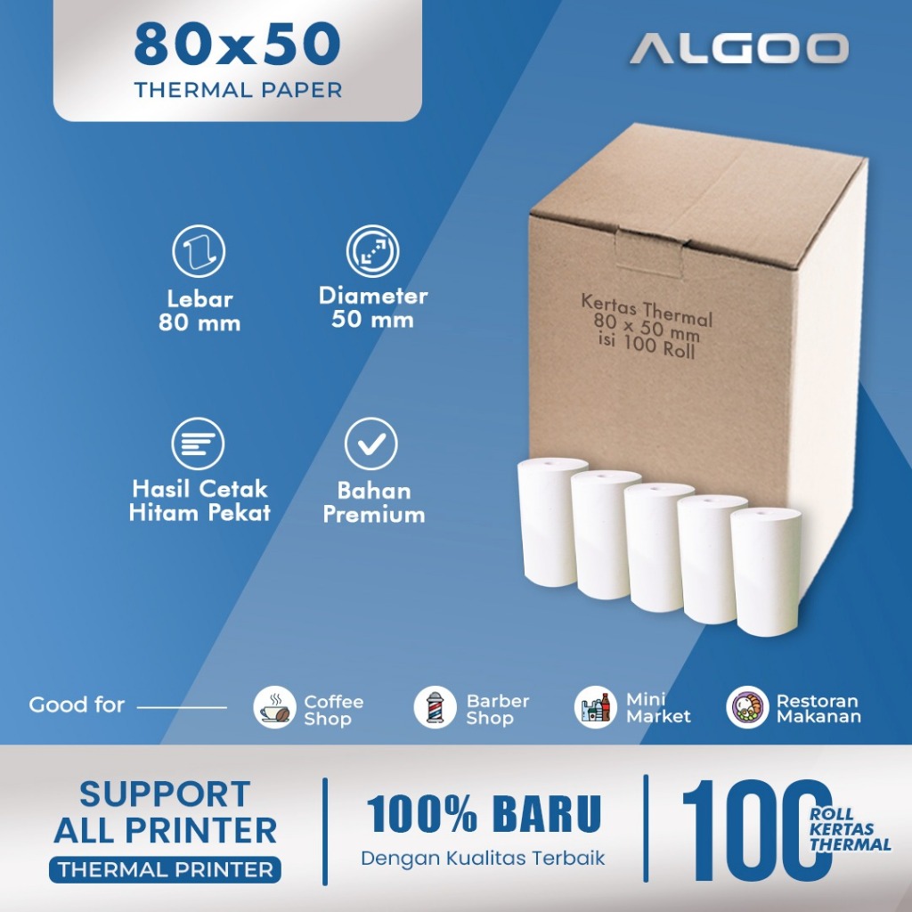 

ALGOO Kertas Thermal Struk Kasir 80x50mm (KARTON)