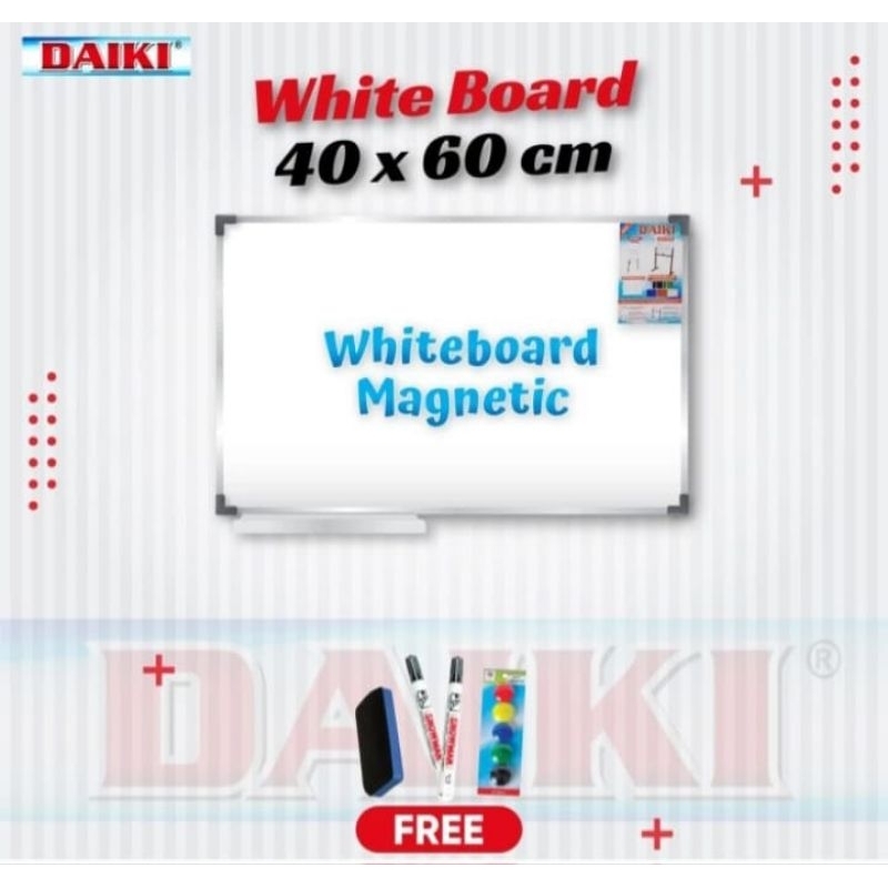 

Daiki Papan Tulis White Board Single Face Gantung Magnetic uk 40 x 60 cm / 45 x 60 cm.