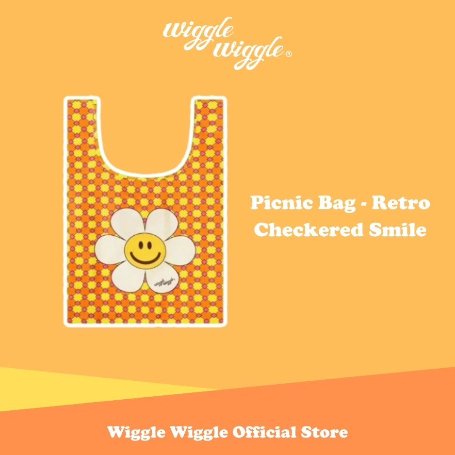 Wiggle Wiggle Picnic Bag - Retro Checkered Smile Tas Belanja Serbaguna
