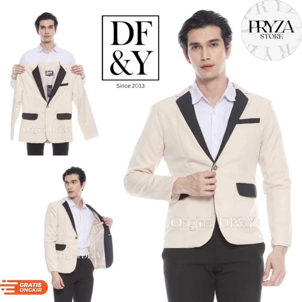 PRYZA Jas Blazer Pria Casual CREAM KERAH HITAM Original DF&Y  Jas Blazer Kerja Kantor  Formal  Jas S