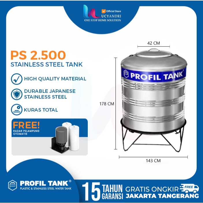 Tangki Air Stainless  PS 2500 KAKI Profil Tank Toren Air Tandon Air Water Tank
