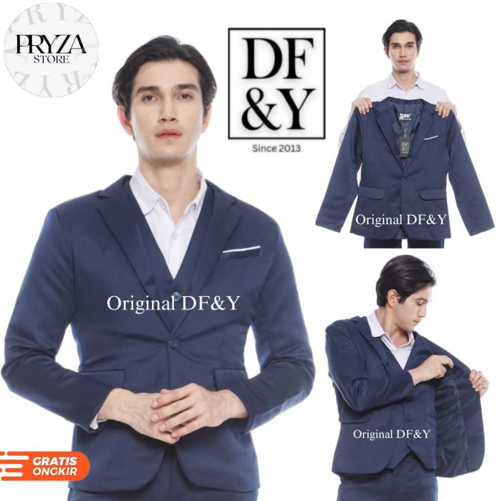 PRYZA Jas Blazer Pria Casual Navy List putih Original DF&Y  Jas Blazer Kerja Kantor  Formal  Jas Sty