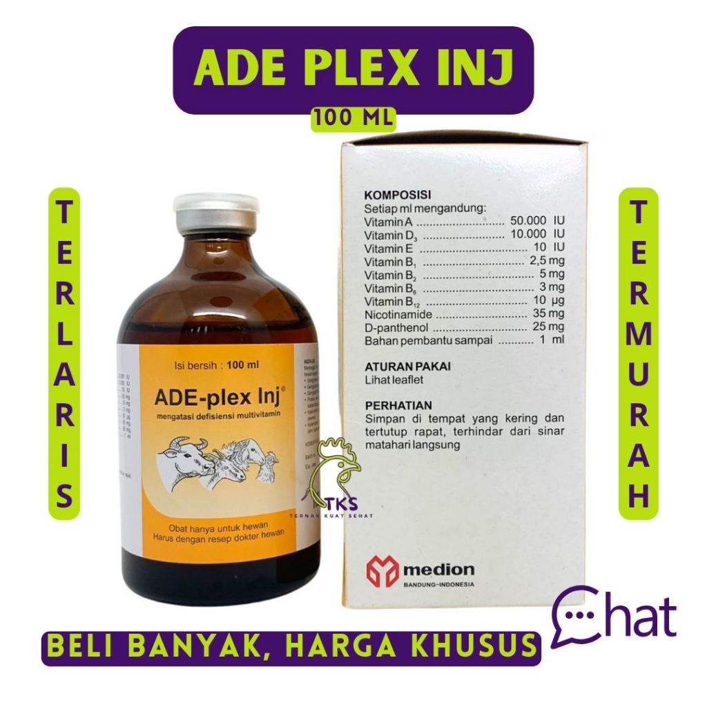 ADE PLEX INJEKSI 100 ML MEDION - Multivitamin Hewan Vitamin ADE dan B Complex Lengkap Sapi Kambing D