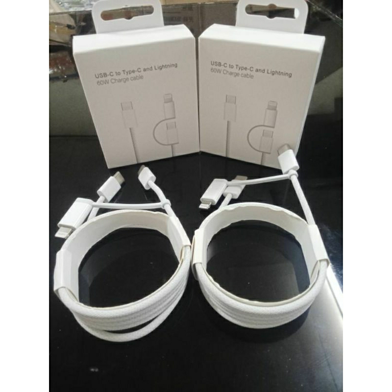 Kabel Data USB C to Tipe C Dan Lightning 60 Watt- Converter Lightning 100 Cm