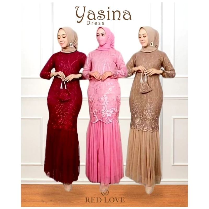 Redlove - Gamis / Baju Muslim / Dress Maxi Yasina Brukat Tulang Premium 2