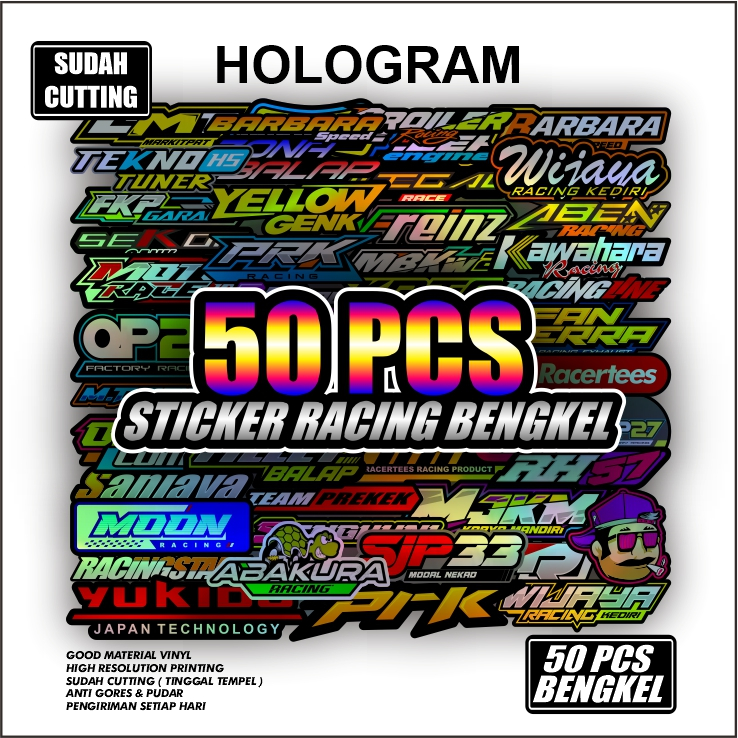 Isi 50 Lembar Sticker Racing Hologram Sticker Pack Sticker Sponsor Racing Sticker Motor Sticker Keci