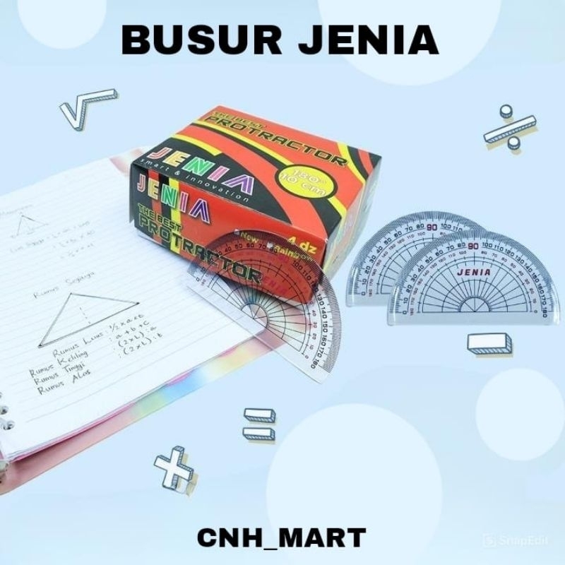 

(12)Pcs Penggaris Busur Jenia Diameter 10CM - 180 Derajat - Busur Mika Plastik 1/2 Lingkaran