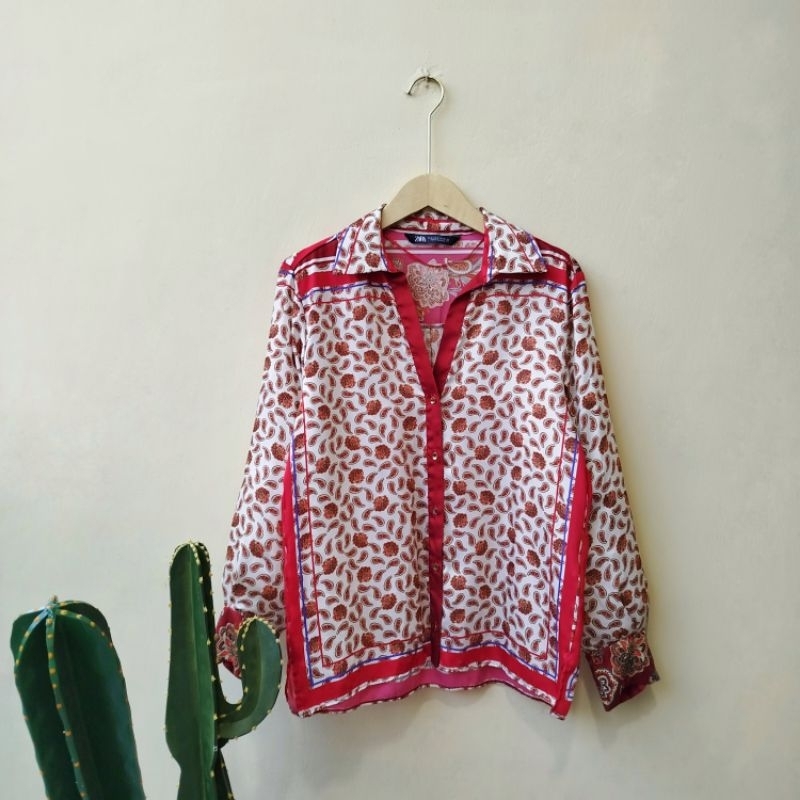 Zara printed silk shirt preloved