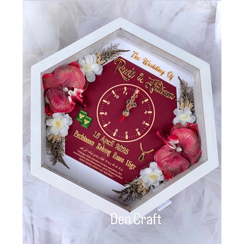 Custom Mahar Pernikahan Hexagon Maroon bunga anggrek | Mahar Pernikahan Akrilik | Mahar Pernikahan J