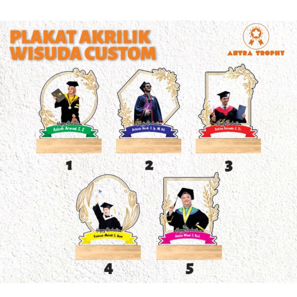 Plakat Wisuda Custom Akrilik Tatakan kayu Hadiah Wisuda Akrilik Kado Wisuda Akrilik