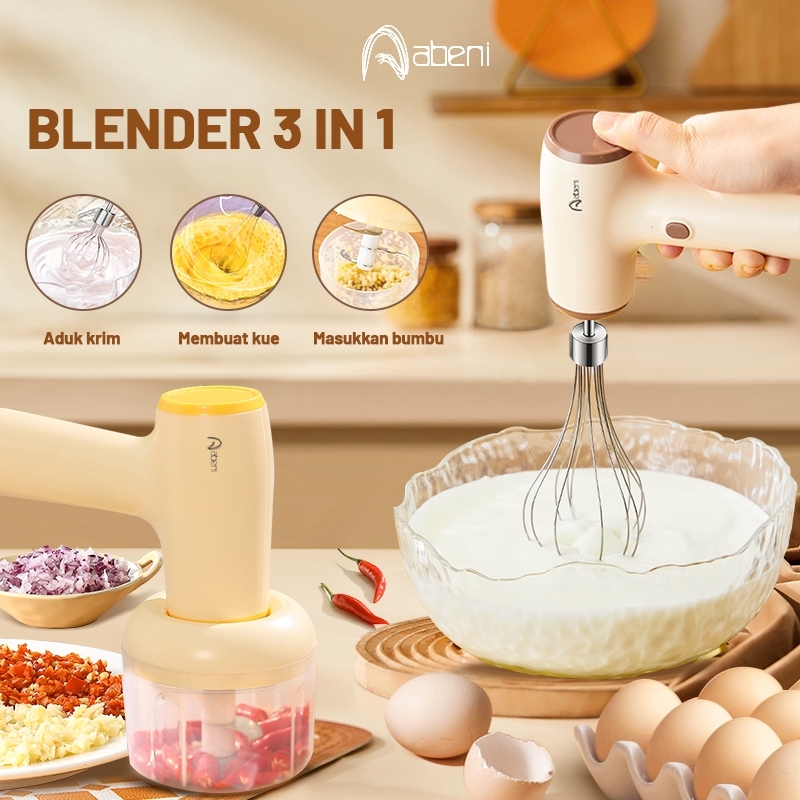 Abeni Blender Mixer Mini 3IN1 USB Portable Hand Mixer Elektrik Mikser Pengaduk Adonan Telur Chopper 